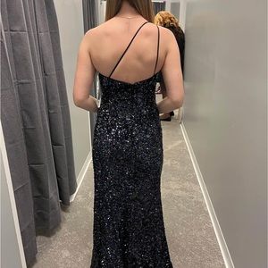 black and iridescent sequin formal dress